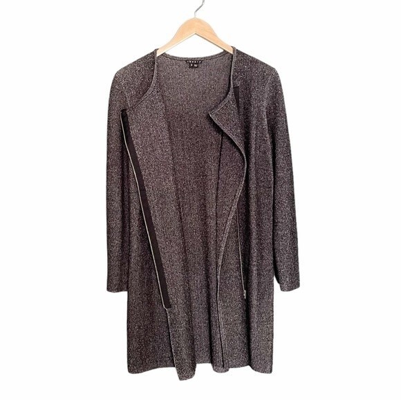 Theory Long Zip Front Lioralee Cardigan Dress Black Gray Thick Knit Size Small - Picture 3 of 14